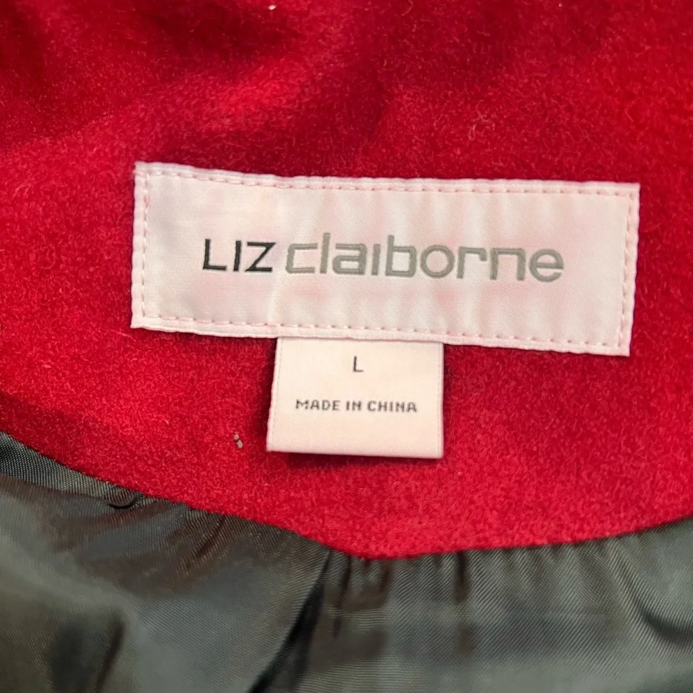 Liz Clairborne Women L Elegant Burgundy Red Peacoat/Winter Coat  Wool Blend Hood